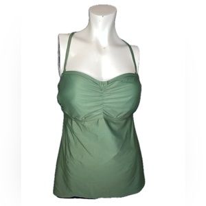 Athleta Tankini Side Tie Bottom 2 Piece Swimsuit Olive Green Strapless